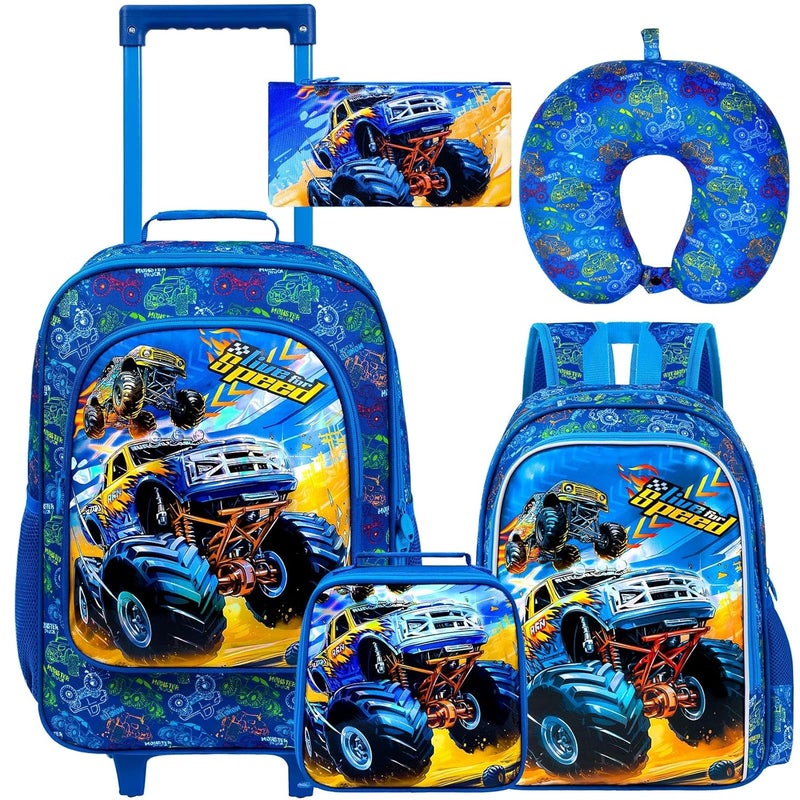 UFNDC 5PCS Kids Suitcase Set for Boys, Car Rolling Luggage with Wheels, Travel Carry on for Children Toddler Elementary - Image 1